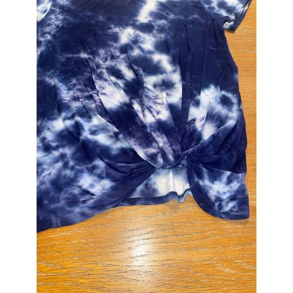 Tie-Dye Blue & White Cotton Womens T-Shirt With Front Knot By Caution to the Win - Picture 3 of 3